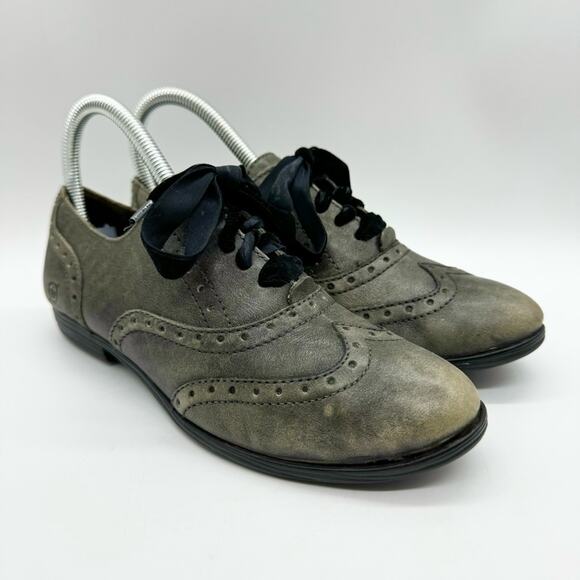 Born Arletta Wing-Tip Leather Oxford Lace Up Shoes Grey Size 6.5 - Picture 1 of 12